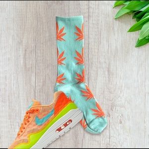 Pot Leaf 420 Novelty Socks - Turquoise Orange